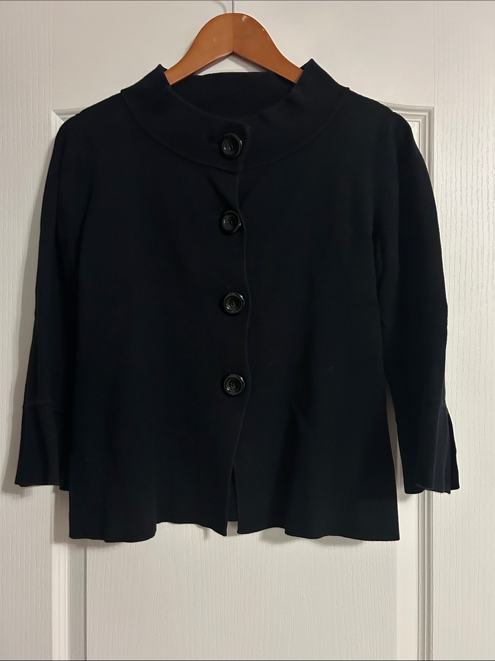 Anne Klein Black Button-Front Stand Collar Sweater